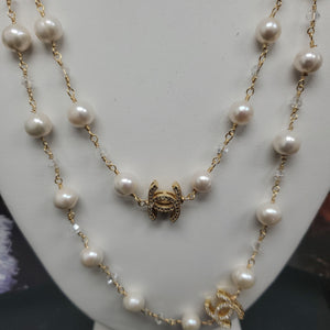 Ramina Pearls CC Symbol White Pearls & Crystals Necklace