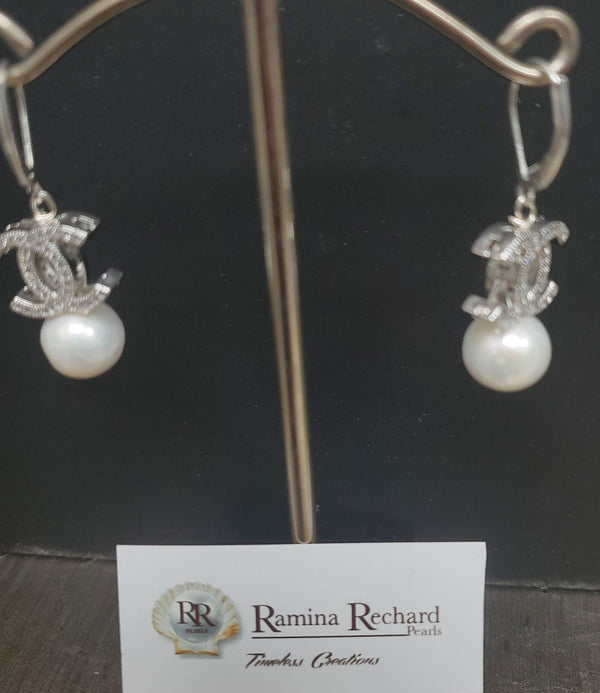 Ramina Pearls Gold & Silver Plated CC Earrings W/Pearl Below