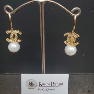 Ramina Pearls Gold & Silver Plated CC Earrings W/Pearl Below