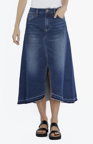 Wash Lab Selma Align Slit Front Denim Midi Skirt