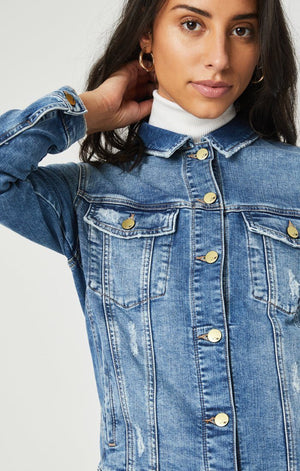 Mavi Jeans Long Sleeve Gold Button Katy Ripped & Fringe Vintage Jacket