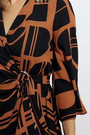 Joseph Ribkoff Long Sleeve Abstract Wrap Style Dress