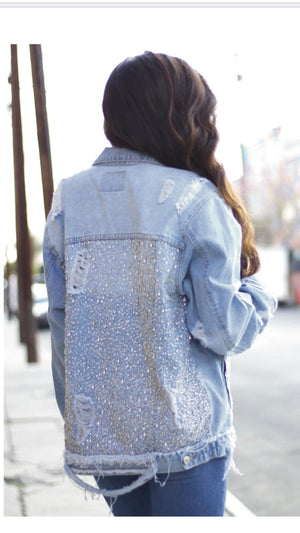 Yeaggy Billy Distressed Denim and Crystal Oversized Jacket