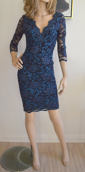 Baccio Couture V Neck Long Sleeve Fitted Dress