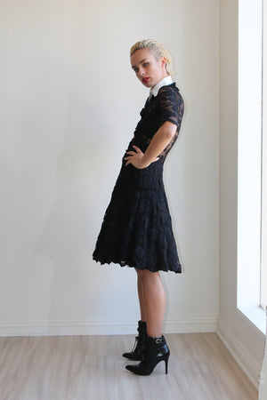 Olvis Lace "Chanel" Short Sleeves Dress With White Collar