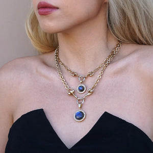 Tat2 Designs Gold Labradorite Crystal Bezel Horsebit Necklace