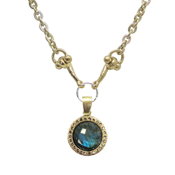 Tat2 Designs Gold Labradorite Crystal Bezel Horsebit Necklace