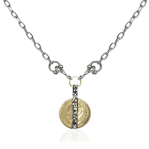 Tat2 Design's Vintage Silver Mini Crystal Bar & Wilhelmina Coin Horsebit Necklace