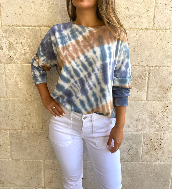 By Together Long Sleeves Knit Poly Cotton Jersey Tie Dye Top