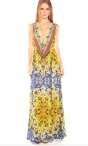 Shahida Parides Silks Plunge Neckline Maxi Dress