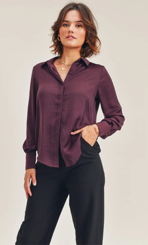 Reset By Jane Long Sleeve Collared "Courtney" Flowy Button Down