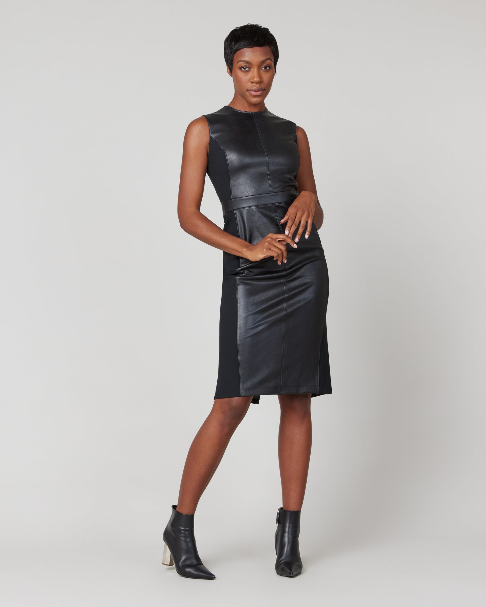 Spanx Leather-Like Combo Fitted Dress - PapillonStyles